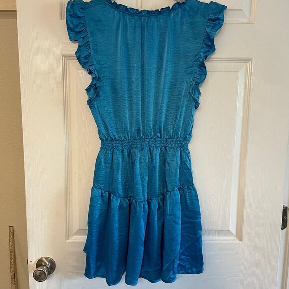 Steve Madden Prairie Dreams Satin Dress Size Medium Aruba Blue - Picture 2 of 12